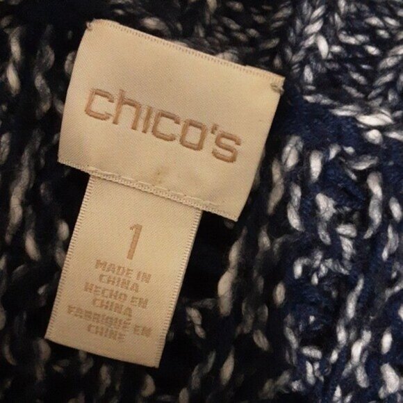Chico's Textured Tina Cardigan Sweater women 1 Snap Front Chains Blue boho comfy - Picture 9 of 11